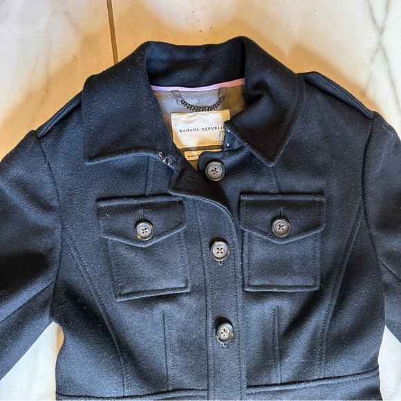 Banana Republic Black Wool Blend Military Trench Classic Peacoat - Size XS - Picture 10 of 15